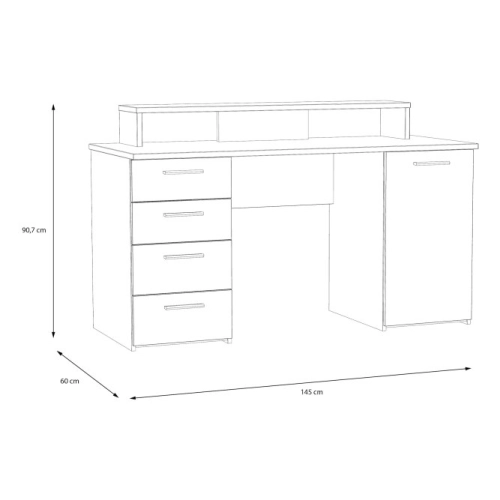 Biurko 145x60 cm z nadstawką na monitor Secret Grey/Dąb Artisan